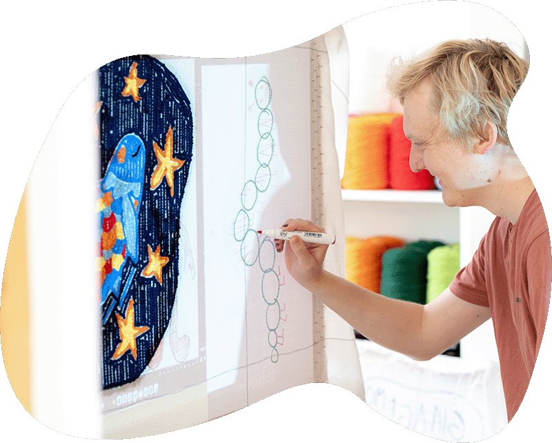 Tuften von einem Teppich aus einer Kinderzeichnung