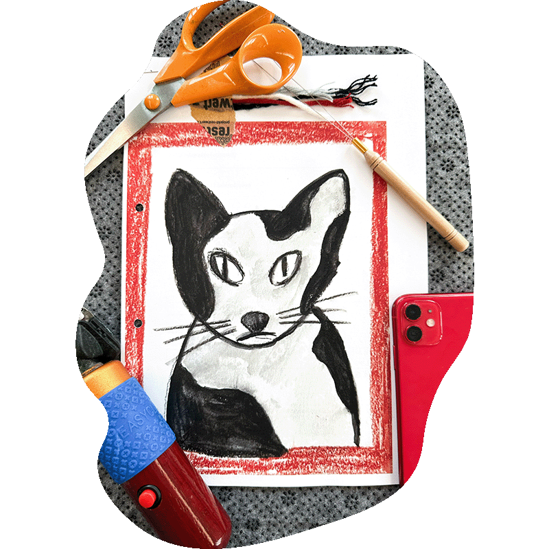 Kinderzeichnung gefleckte Katze as Vorlage für Teppich